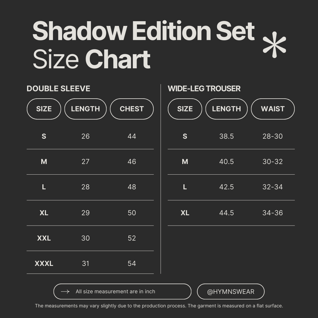 Size chart for SHADOW EDITION SET